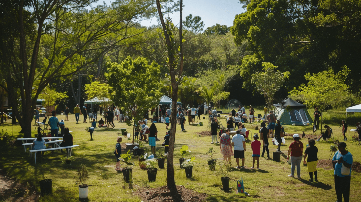 a group of people at a park