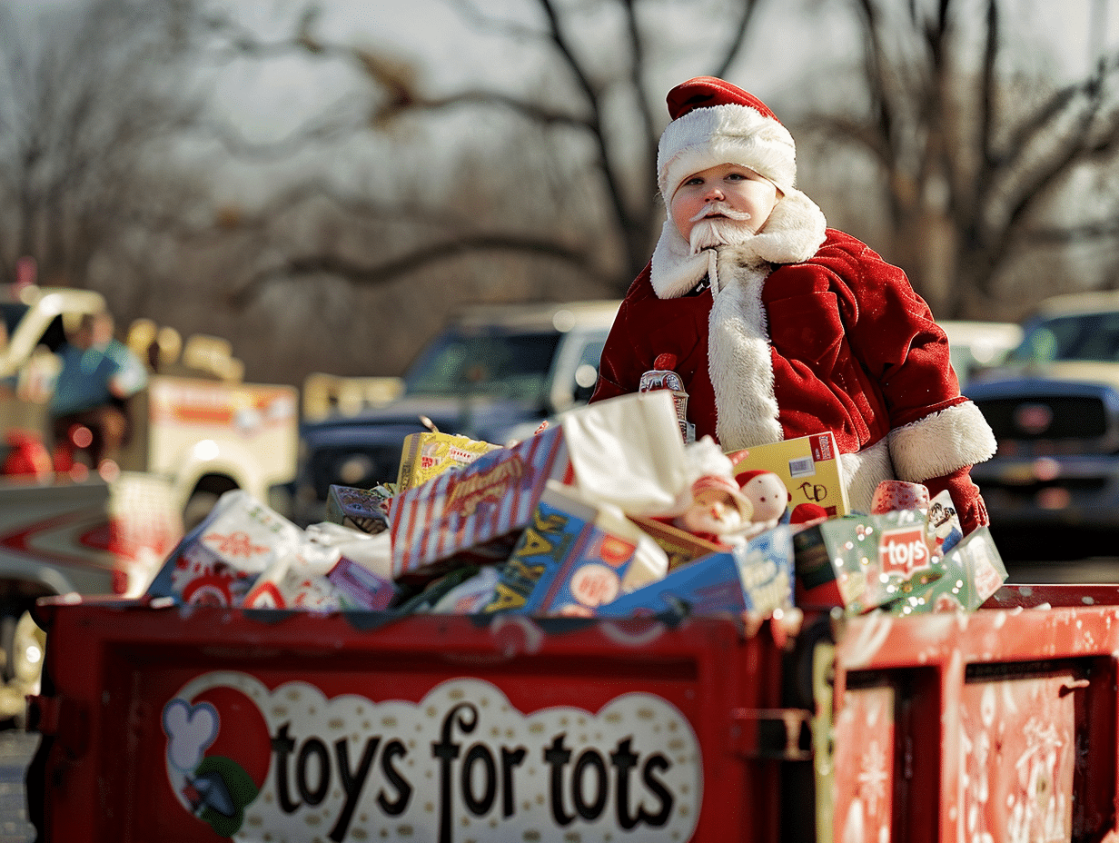 a person in a santa suit sitting in a red truck